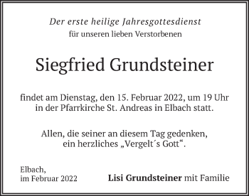 Traueranzeige von Siegfried Grundsteiner von merkurtz