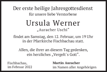 Traueranzeige von Ursula Werner von merkurtz
