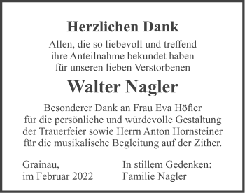 Traueranzeige von Walter Nagler von merkurtz