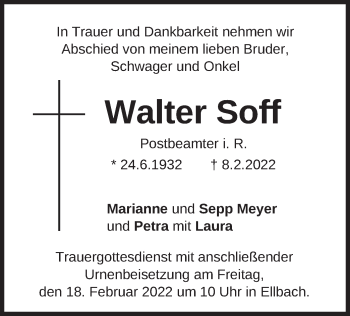 Traueranzeige von Walter Soff von merkurtz