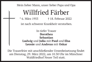 Traueranzeige von Willfried Färber von merkurtz