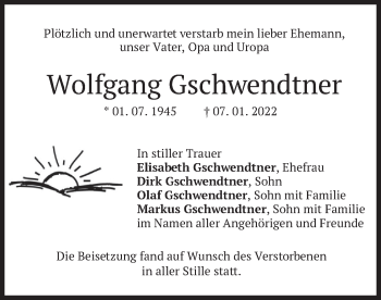 Traueranzeige von Wolfgang Gschwendtner von merkurtz