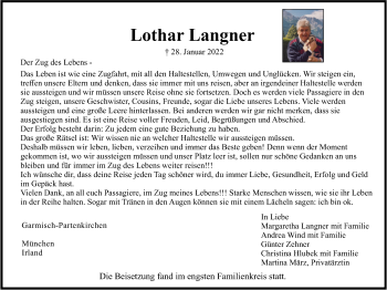 Traueranzeige von Lothar Langner von MERKURTZ