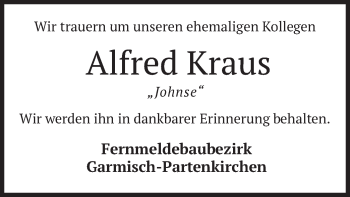 Traueranzeige von Alfred Kraus von merkurtz