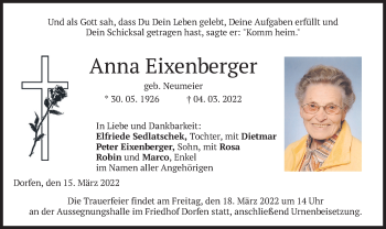 Traueranzeige von Anna Eixenberger von merkurtz