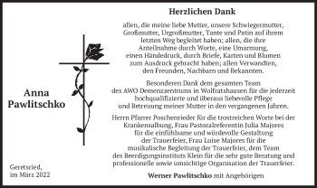 Traueranzeige von Anna Pawlitschko von merkurtz