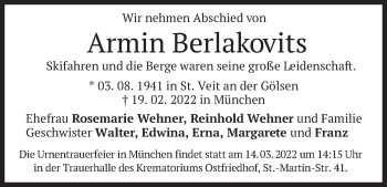 Traueranzeige von Armin Berlakovits von merkurtz