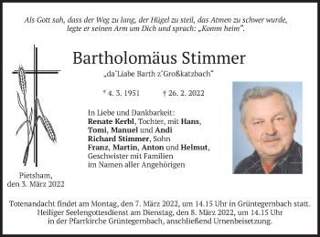 Traueranzeige von Bartholomäus Stimmer von merkurtz