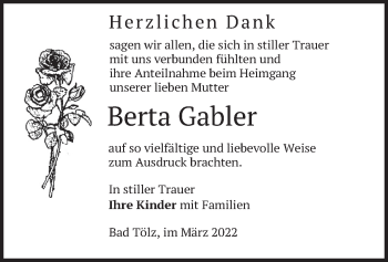 Traueranzeige von Berta Gabler von merkurtz
