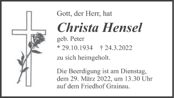 Traueranzeige von Christa Hensel von merkurtz