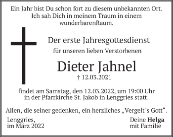 Traueranzeige von Dieter Jahnel von merkurtz
