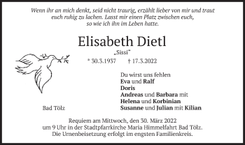 Traueranzeige von Elisabeth Dietl von merkurtz