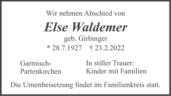 Traueranzeige von Else Waldemer von merkurtz