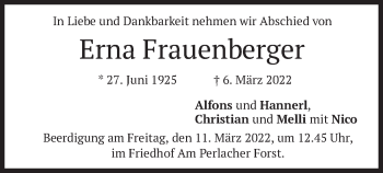 Traueranzeige von Erna Frauenberger von merkurtz