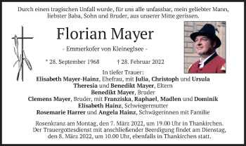 Traueranzeige von Florian Mayer von merkurtz