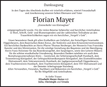 Traueranzeige von Florian Mayer von merkurtz