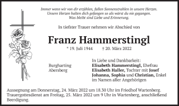 Traueranzeige von Franz Hammerstingl von merkurtz