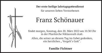 Traueranzeige von Franz Schönauer von merkurtz