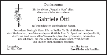 Traueranzeige von Gabriele Öttl von merkurtz