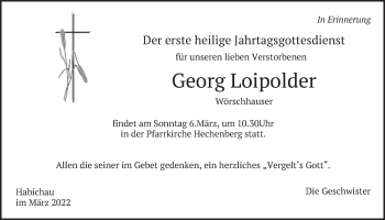 Traueranzeige von Georg Loipolder von merkurtz