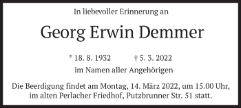 Traueranzeige von Georg Erwin Demmer von merkurtz