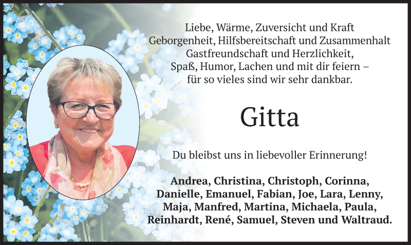 Traueranzeigen von Gitta | trauer.merkur.de