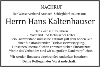 Traueranzeige von Hans Kaltenhauser von merkurtz