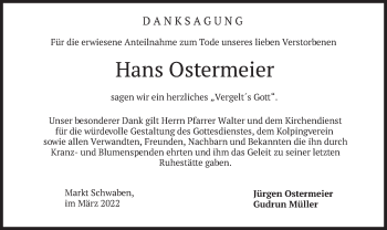 Traueranzeige von Hans Ostermeier von merkurtz