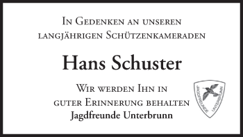 Traueranzeige von Hans Schuster von merkurtz