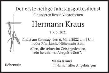 Traueranzeige von Hermann Kraus von merkurtz
