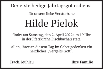 Traueranzeige von Hilde Pielok von merkurtz