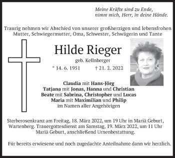 Traueranzeige von Hilde Rieger von merkurtz