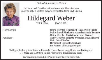 Traueranzeige von Hildegard Weber von merkurtz