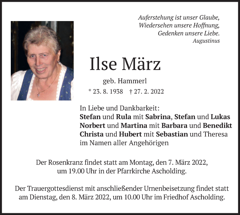  Traueranzeige für Ilse März vom 05.03.2022 aus merkurtz