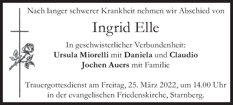  Traueranzeige für Ingrid Elle vom 19.03.2022 aus merkurtz