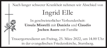 Traueranzeige von Ingrid Elle von merkurtz