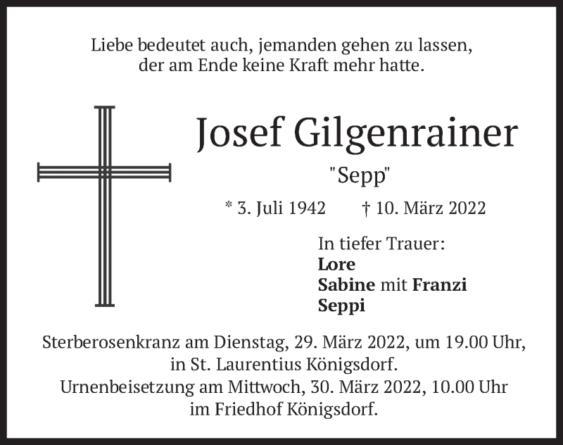  Traueranzeige für Josef Gilgenrainer vom 19.03.2022 aus merkurtz