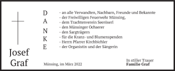 Traueranzeige von Josef Graf von merkurtz