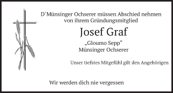 Traueranzeige von Josef Graf von merkurtz