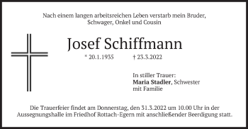 Traueranzeige von Josef Schiffmann von merkurtz