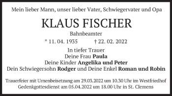 Traueranzeige von Klaus Fischer von merkurtz