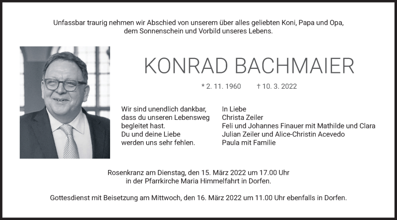  Traueranzeige für Konrad Bachmaier vom 12.03.2022 aus merkurtz