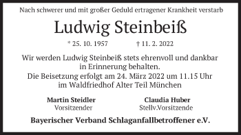 Traueranzeige von Ludwig Steinbeiß von merkurtz