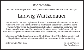 Traueranzeige von Ludwig Waitzenauer von merkurtz