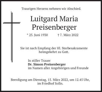 Traueranzeige von Luitgard Preisenberger von merkurtz