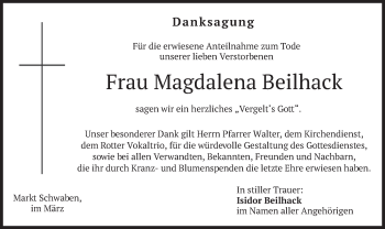 Traueranzeige von Magdalena Beilhack von merkurtz