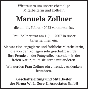 Traueranzeige von Manuela Zollner von merkurtz