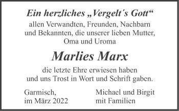Traueranzeige von Marlies Marx von merkurtz