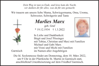 Traueranzeige von Marlies Marx von merkurtz