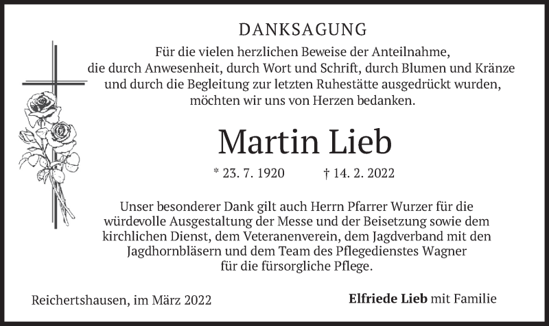  Traueranzeige für Martin Lieb vom 19.03.2022 aus merkurtz